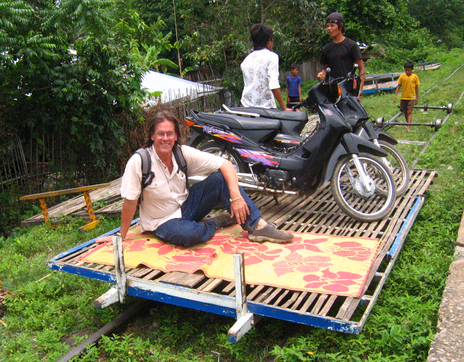 Riding the bamboo train in Battambang, Cambodia