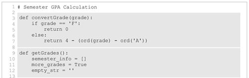 Partial Code for GPA Program