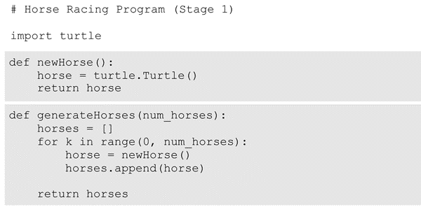 Partial Code for Horse Race Program