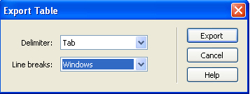 Export Table dialog box