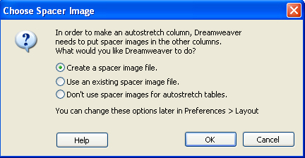 Spacer Image dialogue box