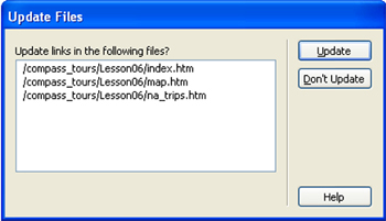 Update Files dialogue box