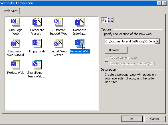 Web Site Templates dialog box