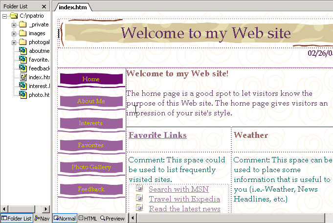 Poetic theme applied to the home page