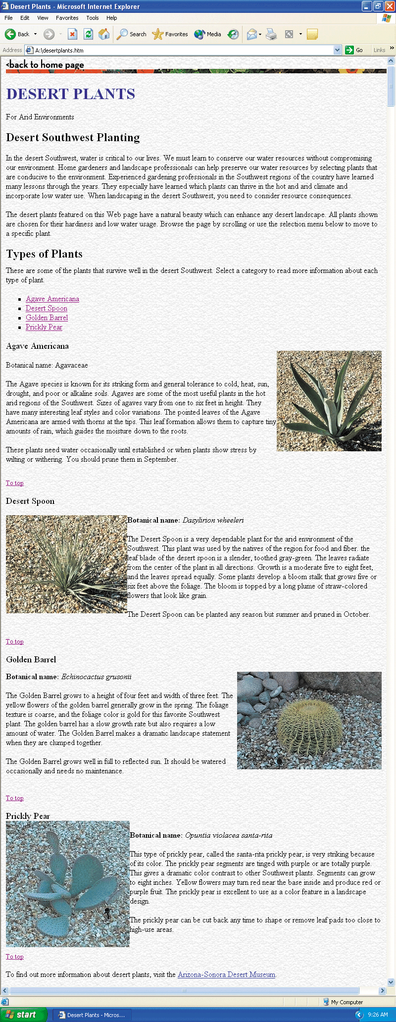 Desert Plants web page