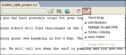 View Options menu