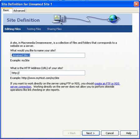 Figure 6-1a - Site Definition dialog box