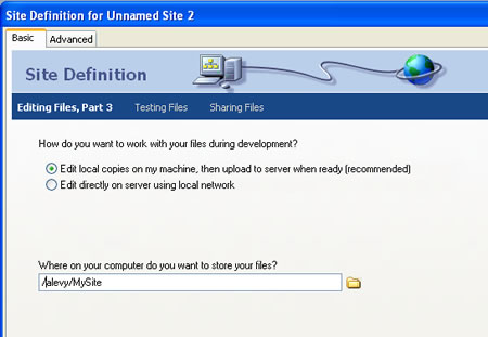 Figure 6-1c: The Site Definition Dialog Box