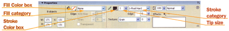 Propert inspector showing Stroke and Fill settings