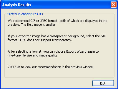 Analysis Results of the Export Wizard