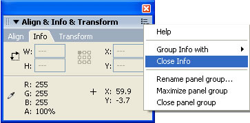 Close Info menu