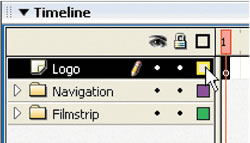 Using the Show as Outline button with the Logo layer Timeline