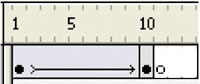 A motion tween is represented on the Timeline by light blue shading and a solid arrow