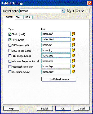 Initial publish settings