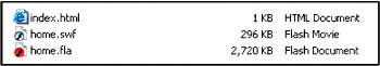 File sizes for HTML, SWF, and FLA files