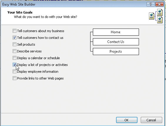 Easy Site Builder dialog box
