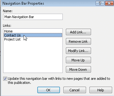 Nav Bar Properties dialog box