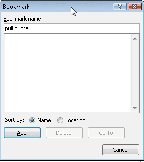 Bookmark dialog box