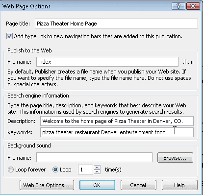 Web Page Options dialog box